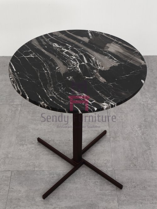 IST-1025 Green Marble Coffee Table With Crossed Metal Base