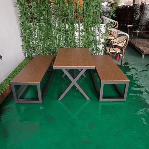 OT-1501 Plastic Wood Outdoor Dining Set For Restaurant