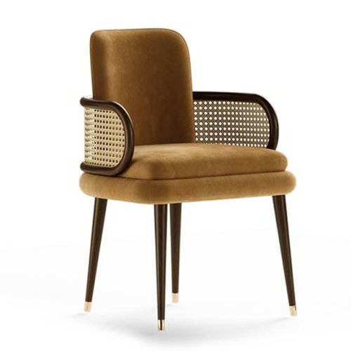 WR-1313 High Back Velvet Upholstered Cane Chair
