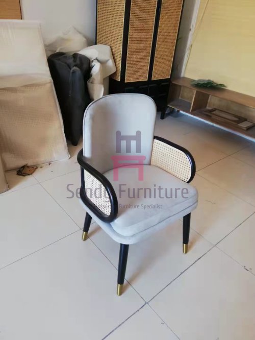 WR-1313 High Back Velvet Upholstered Cane Chair